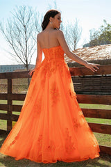 Elegant Orange Sweetheart Long Evening Dress With Lace-Dbrbridal