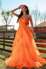 Elegant Orange Sweetheart Long Evening Dress With Lace-Dbrbridal