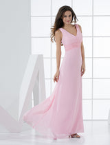 Elegant Pink Deep-V Ruched Chiffon Bridesmaid Dress-Dbrbridal