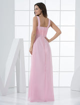 Elegant Pink Deep-V Ruched Chiffon Bridesmaid Dress-Dbrbridal