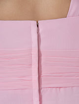 Elegant Pink Deep-V Ruched Chiffon Bridesmaid Dress-Dbrbridal