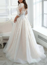 Elegant Plus Size Chic A-line Wedding Dresses Illusion Neck-Dbrbridal