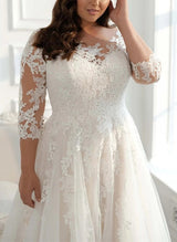 Elegant Plus Size Chic A-line Wedding Dresses Illusion Neck-Dbrbridal