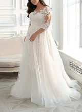 Elegant Plus Size Chic A-line Wedding Dresses Illusion Neck-Dbrbridal
