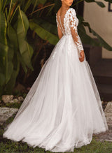 Elegant Princess Long Sleeve Lace Wedding Dress-Dbrbridal