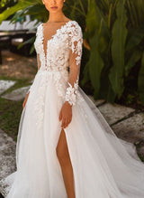 Elegant Princess Long Sleeve Lace Wedding Dress-Dbrbridal