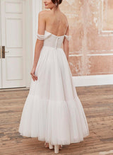 Elegant Satin Tulle Wedding Dress Chic A-line Off-the-Shoulder Design-Dbrbridal