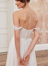 Elegant Satin Tulle Wedding Dress Chic A-line Off-the-Shoulder Design-Dbrbridal