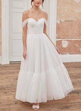Elegant Satin Tulle Wedding Dress Chic A-line Off-the-Shoulder Design-Dbrbridal