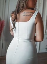 Elegant Sheath Fitted Square Neckline Elastic Satin Wedding Dresses Floor-Length-Dbrbridal