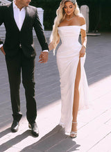 Elegant Simple Satin Slit Wedding Dress-Dbrbridal