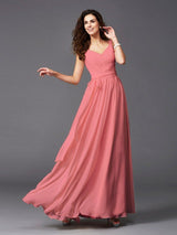 Elegant Straps Sash/Ribbon/Belt Sleeveless Long Chiffon Bridesmaid Dresses-Dbrbridal
