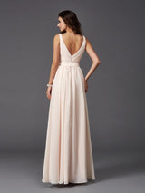Elegant Straps Sash/Ribbon/Belt Sleeveless Long Chiffon Bridesmaid Dresses-Dbrbridal