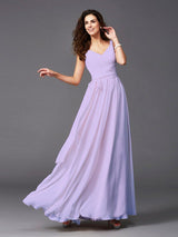 Elegant Straps Sash/Ribbon/Belt Sleeveless Long Chiffon Bridesmaid Dresses-Dbrbridal