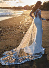Elegant Summer Beach Wedding Dresses Long Sleeves Sweep Train in Elastic Satin-Dbrbridal