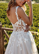 Elegant Sweetheart Chic A-line Lace Wedding Dress Sweep Train-Dbrbridal