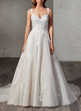 Elegant Sweetheart Chic A-line Lace Wedding Dress Sweep Train-Dbrbridal