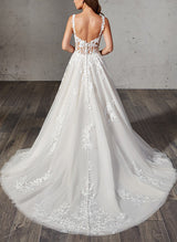 Elegant Sweetheart Chic A-line Lace Wedding Dress Sweep Train-Dbrbridal
