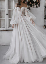 Elegant Sweetheart Chic A-line Tulle Wedding Dress Sweep Train-Dbrbridal