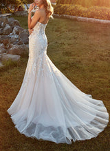 Elegant Sweetheart Court Train Lace Wedding Dress Mermaid Fitted-Dbrbridal