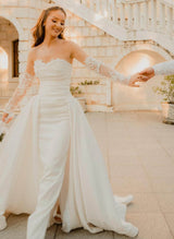 Elegant Sweetheart Detachable Train Lace Sleeves Wedding Dresses-Dbrbridal