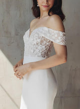 Elegant Sweetheart Elastic Satin Wedding Dresses Appliques Lace-Dbrbridal