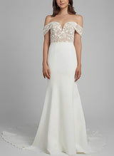 Elegant Sweetheart Elastic Satin Wedding Dresses Appliques Lace-Dbrbridal