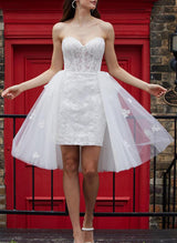 Elegant Sweetheart Lace Tulle Wedding Dresses Bows Sheath Fitted-Dbrbridal