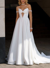 Elegant Sweetheart Long Sleeves Chic A-line Wedding Dresses Sweep Train-Dbrbridal