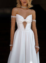 Elegant Sweetheart Long Sleeves Chic A-line Wedding Dresses Sweep Train-Dbrbridal