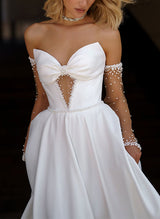 Elegant Sweetheart Long Sleeves Chic A-line Wedding Dresses Sweep Train-Dbrbridal