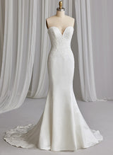 Elegant Sweetheart Long Sleeves Court Train Lace Elastic Satin Mermaid Fitted Wedding Dresses-Dbrbridal