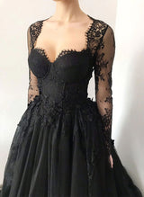 Elegant Sweetheart Long Sleeves Lace Court Train Wedding Dress-Dbrbridal