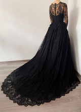 Elegant Sweetheart Long Sleeves Lace Court Train Wedding Dress-Dbrbridal