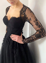 Elegant Sweetheart Long Sleeves Lace Court Train Wedding Dress-Dbrbridal