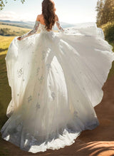 Elegant Sweetheart Long Sleeves Lace Wedding Dresses Detachable Train-Dbrbridal