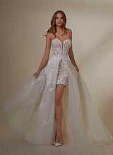 Elegant Sweetheart Long Sleeves Lace Wedding Dresses Detachable Train-Dbrbridal