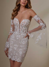 Elegant Sweetheart Long Sleeves Lace Wedding Dresses Detachable Train-Dbrbridal