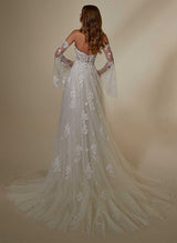 Elegant Sweetheart Long Sleeves Lace Wedding Dresses Detachable Train-Dbrbridal