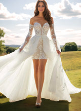 Elegant Sweetheart Long Sleeves Lace Wedding Dresses Detachable Train-Dbrbridal