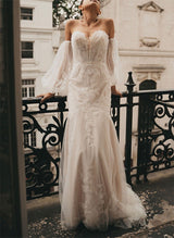 Elegant Sweetheart Long Sleeves Mermaid Fitted Wedding Dresses Appliques Lace-Dbrbridal