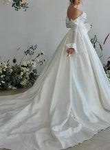 Elegant Sweetheart Long Sleeves Silk Like Satin Wedding Dress Beaded-Dbrbridal