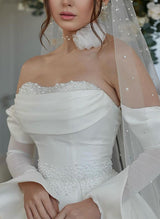 Elegant Sweetheart Long Sleeves Silk Like Satin Wedding Dress Beaded-Dbrbridal