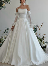 Elegant Sweetheart Long Sleeves Silk Like Satin Wedding Dress Beaded-Dbrbridal