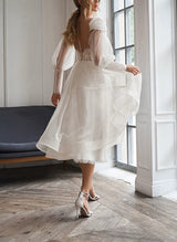 Elegant Sweetheart Long Sleeves Tulle Wedding Dress Appliques Lace-Dbrbridal