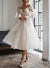 Elegant Sweetheart Long Sleeves Tulle Wedding Dress Appliques Lace-Dbrbridal