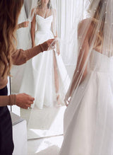 Elegant Sweetheart Satin Sweep Train Wedding Dresses Split Front-Dbrbridal