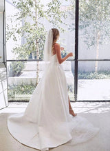 Elegant Sweetheart Satin Sweep Train Wedding Dresses Split Front-Dbrbridal