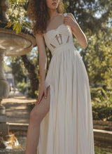 Elegant Sweetheart Sleeveless Boho Garden Wedding Dress Front Split-Dbrbridal