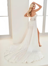 Elegant Sweetheart Sleeveless Court Train Lace Charmeuse Wedding Dresses Split Front-Dbrbridal
